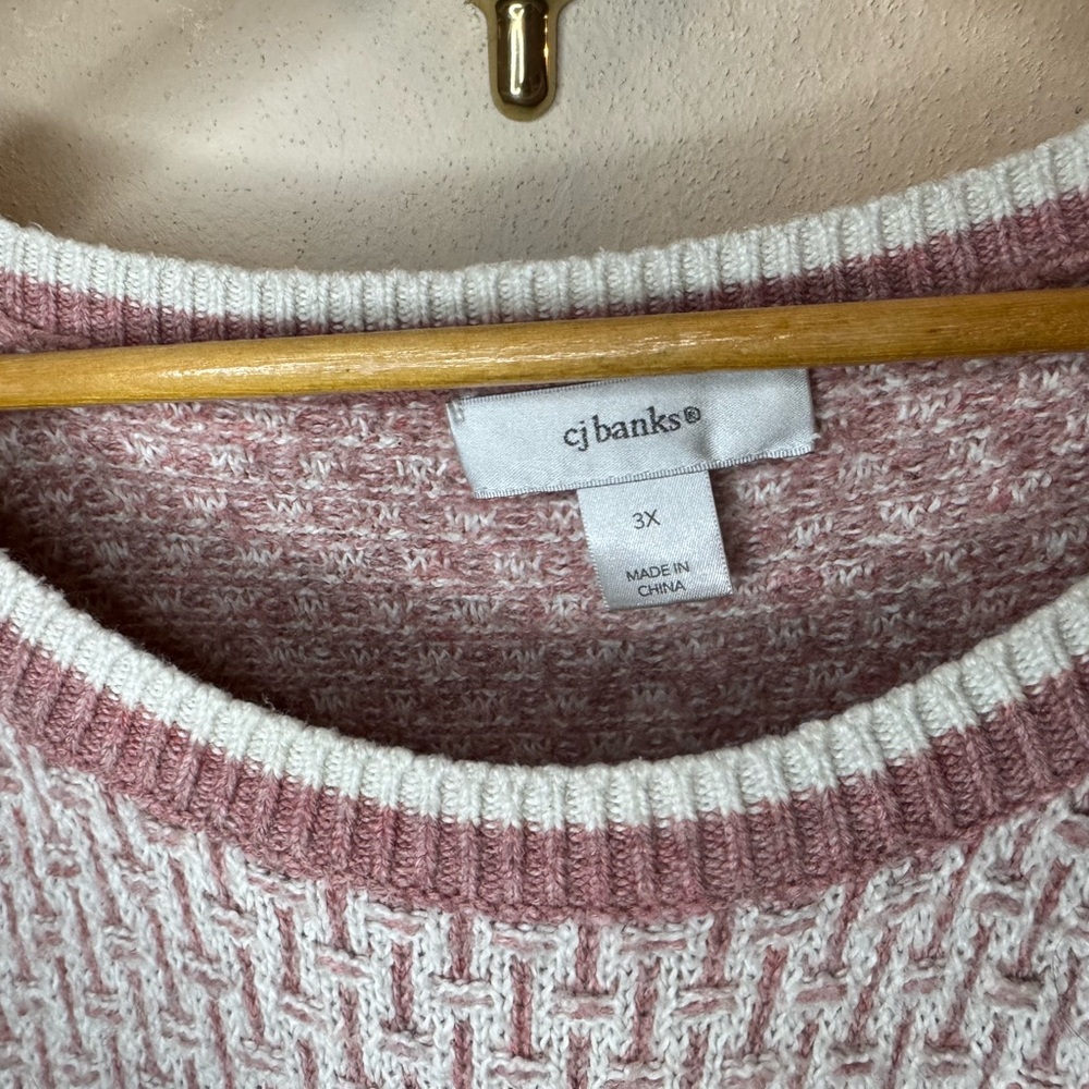 CJ Banks Pink and Cream Crew Neck Sweater - Picture 2 of 5